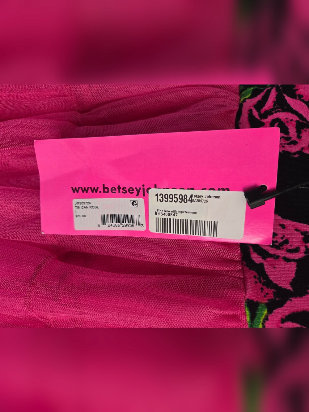 Betsey Johnson Hot Pink Tulle Skirt with Floral Waistband Size L NWT - Picture 7 of 8